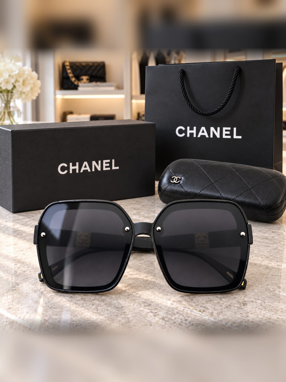 Chanel Black Square Sunglasses - Picture 6 of 6